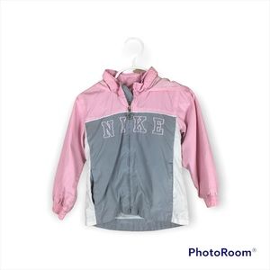 Nike Pink Grey Long-Sleeved Hooded Windbreaker With Nike Logo Size 3T